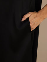 [Negro] SilkSilky-ES Short Sleeve Round Neck Vestido 006