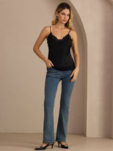 [Negro] SilkSilky-ES V Neck Top de tirantes 008