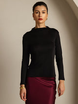 [Negro] SilkSilky-ES Seda Pura Womens T-Shirt 001