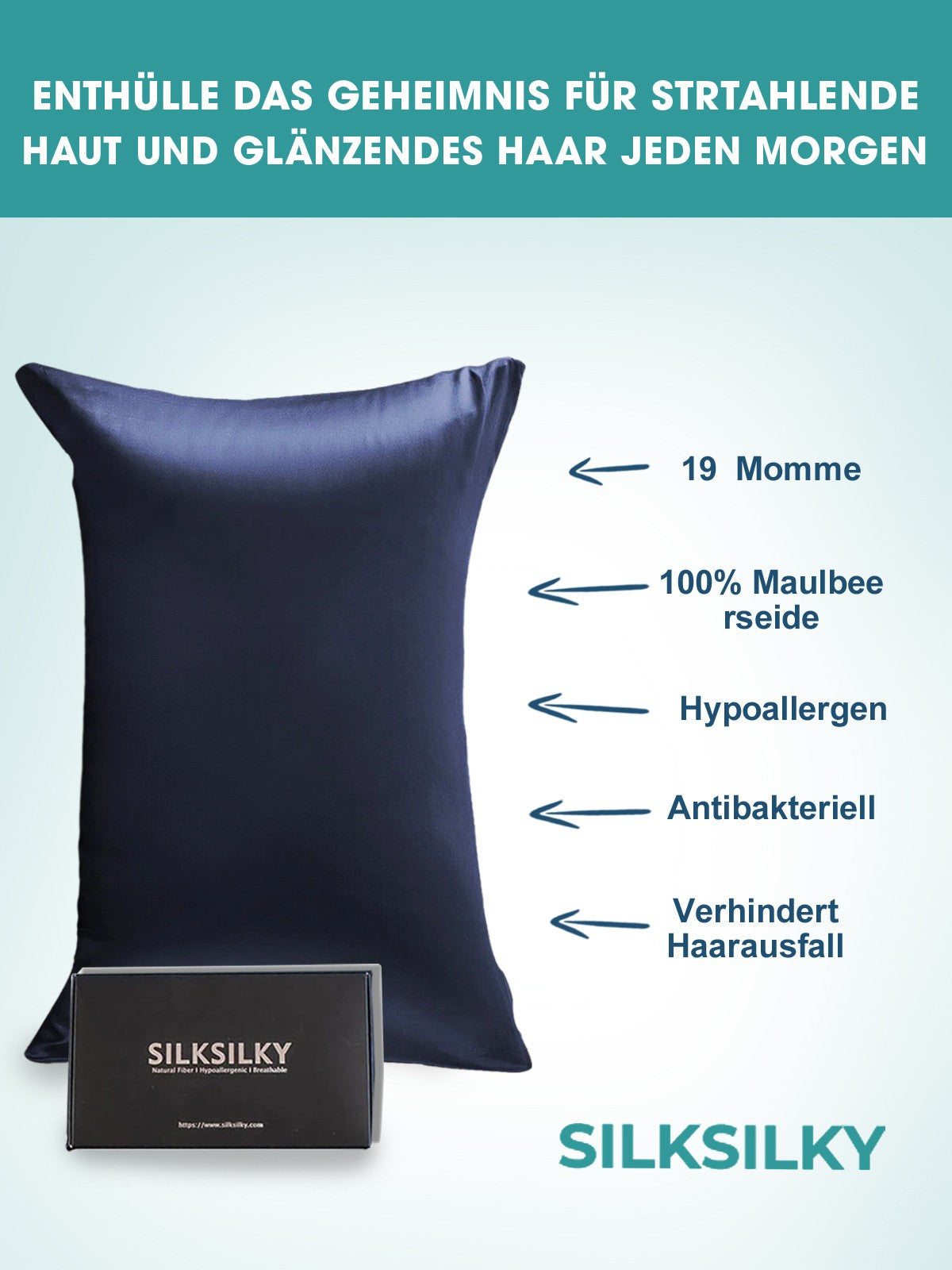 [Azul Oscuro] SilkSilky-ES 19Momme Seda Pura Pillowcase 002