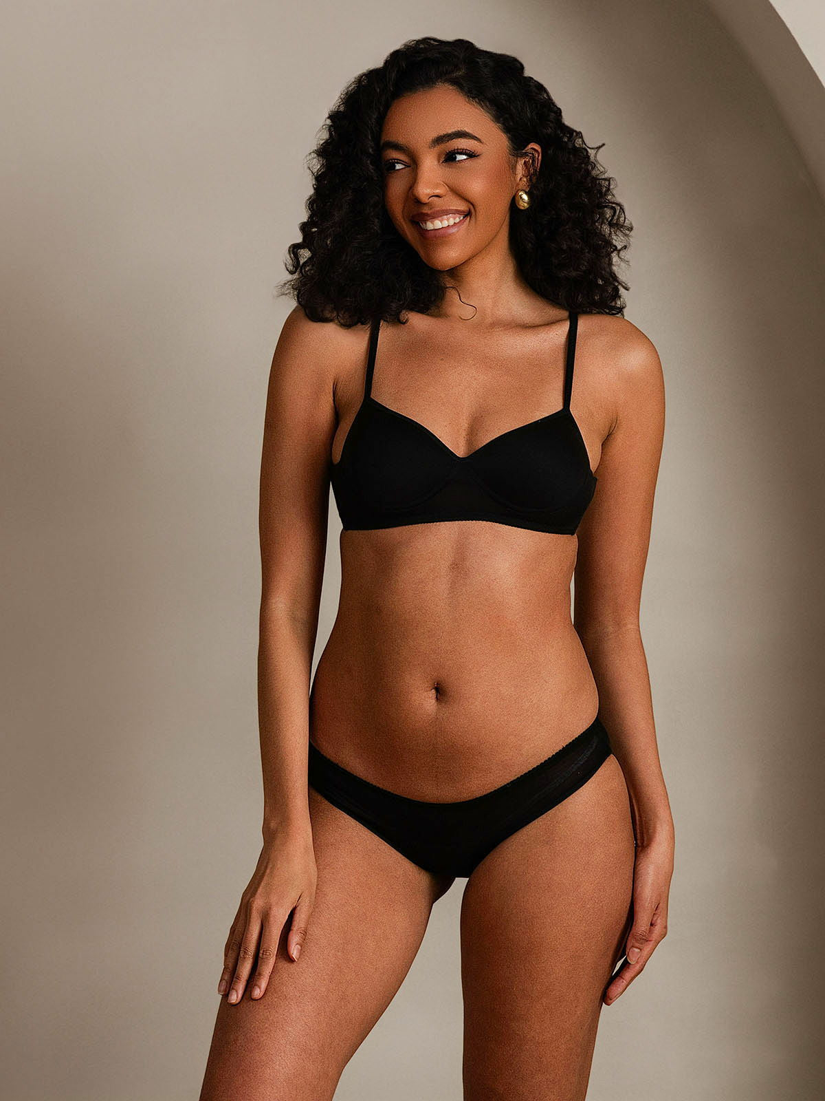 [Negro] SilkSilky-ES Tejido de seda Bra&Panty Set 001