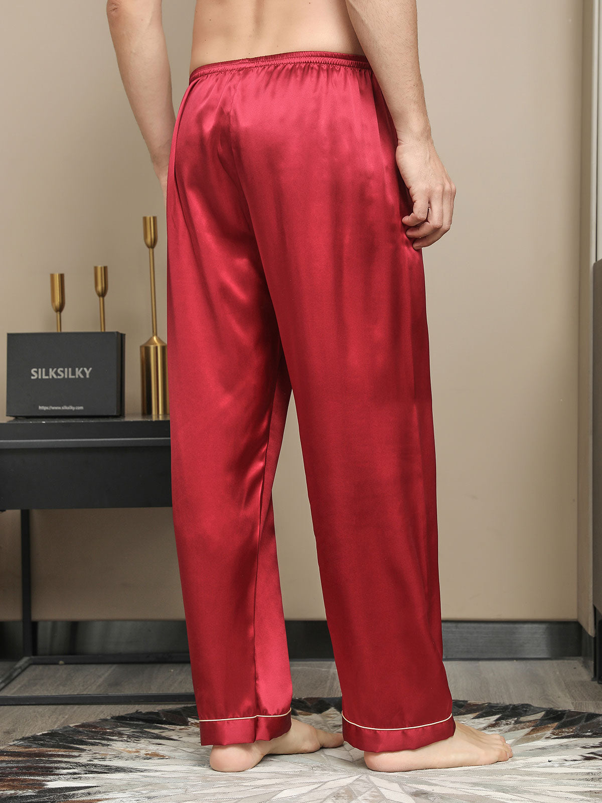 [Rojo] SilkSilky-ES Seda Pura Mens Sleep Bottoms 002