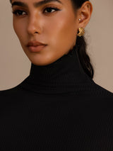 [Negro] SilkSilky-ES Long Sleeve Turtle Neck Camisetas de Mujer 006