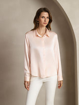 [Rosa Claro] SilkSilky-ES Long Sleeve Lapel Collar Blusas de Mujer 001
