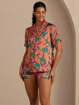 [Elefante Arcilla] SilkSilky-ES Short Sleeve Lapel Collar Pijamas de mujer 004