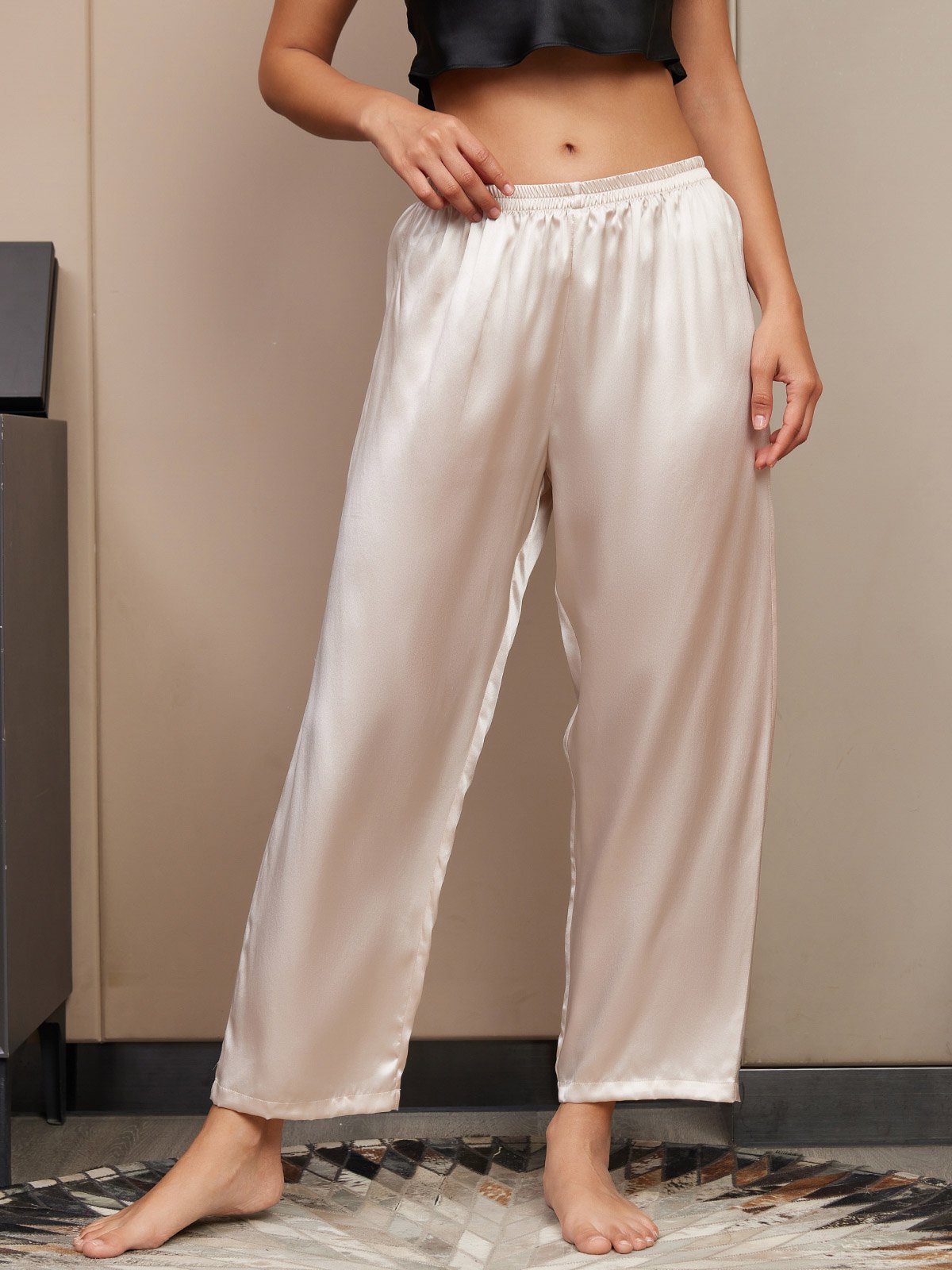 [Beige Claro] SilkSilky-ES Seda Pura Womens Sleep Bottoms 001