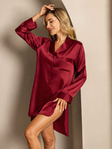 [Vino] SilkSilky-ES Long Sleeve Lapel Collar Camisas de dormir 004