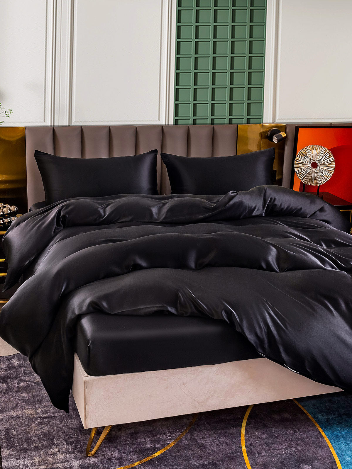 [Negro] SilkSilky-ES 25Momme Seda Pura Bedding Set 003