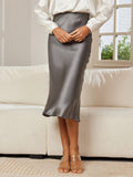 SilkSilky-ES 19Momme Seda Pura Skirt GrisOscuro 002