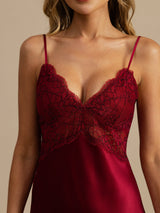 [Vino] SilkSilky-ES Spaghetti Strap Deep V Neck Camisón 004