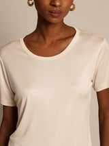 [Beige] SilkSilky-ES Manga corta Cuello Redondo Camisetas de Mujer 003