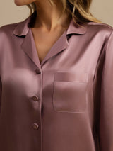 [Malva Pálido] SilkSilky-ES Long Sleeve Lapel Collar Pijamas de mujer 005