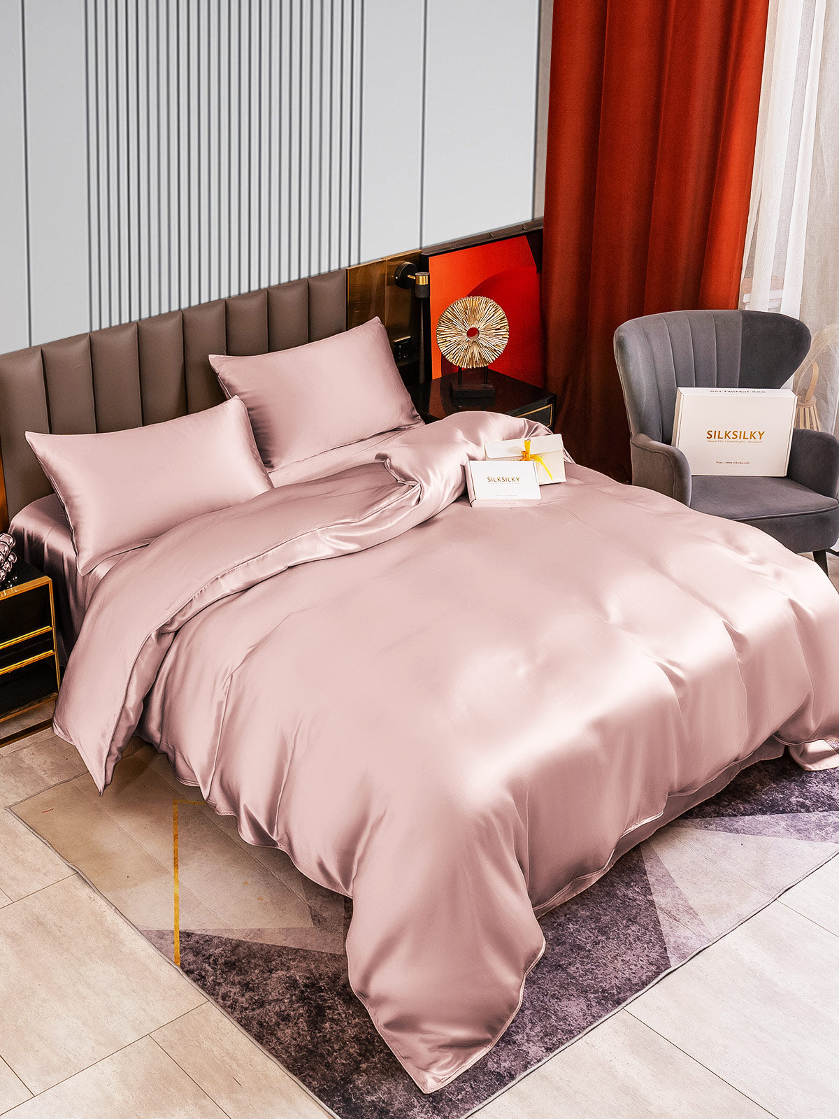 [Malva Pálido] SilkSilky-ES 22Momme Seda Pura Bedding Set 003