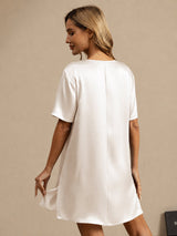 [Blanco] SilkSilky-ES Half Sleeve V Neck Camisón 002