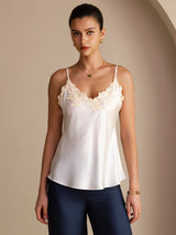 [Blanco] SilkSilky-ES Spaghetti Strap V Neck Top de tirantes 001