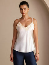 [Blanco] SilkSilky-ES Spaghetti Strap V Neck Top de tirantes 001