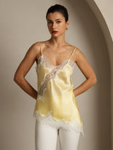 [Amarillo Claro] SilkSilky-ES Spaghetti Strap V Neck Top de tirantes 001
