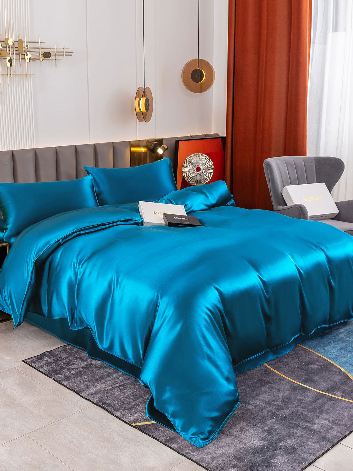 [Azul Real] SilkSilky-ES 19Momme Juego de ropa de cama 004