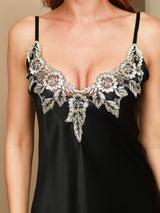 [Negro] SilkSilky-ES Spaghetti Strap V Neck Camisón 008