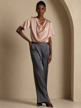 [Toscana] SilkSilky-ES Short Sleeve Cowl Neck Blusas 005