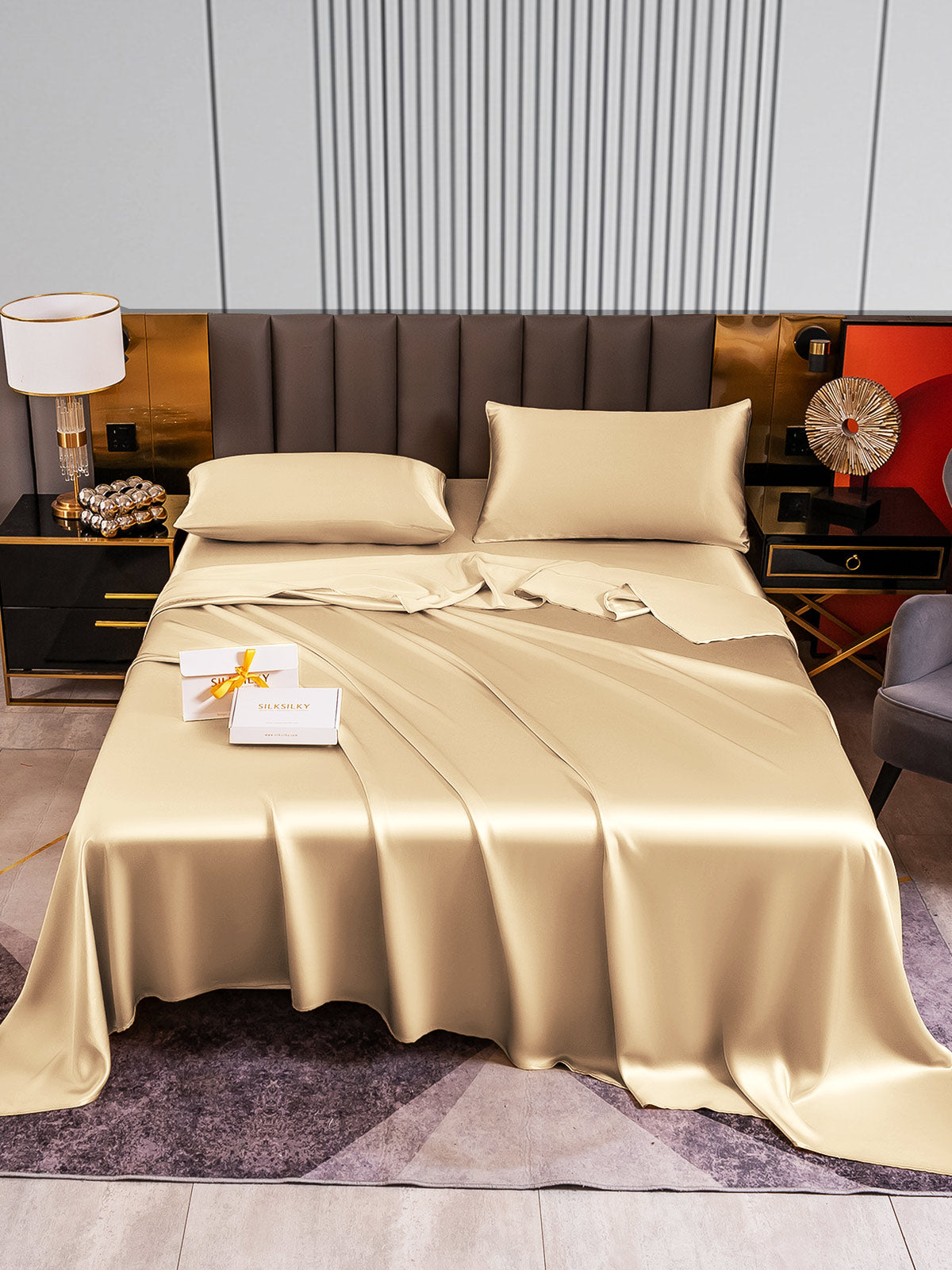 [Beige] SilkSilky-ES 22Momme Seda Pura Bedding Set 001