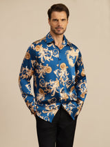 [Dragón Navy] SilkSilky-ES Long Sleeve Lapel Collar Camisa de hombre 003