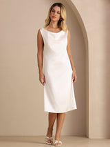 [Blanco] SilkSilky-ES Sleeveless Cowl Neck Vestido 004