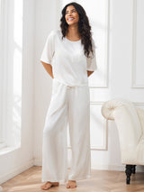 [Blanco] SilkSilky-ES Half Sleeve Round Neck Pijamas de mujer 005