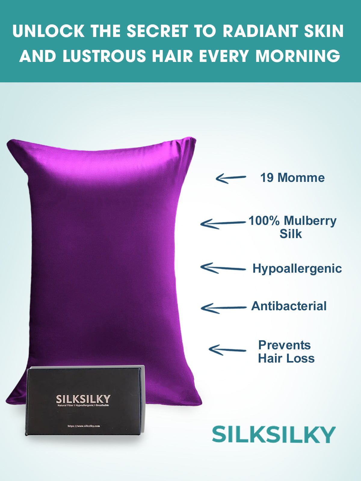 [Púrpura] SilkSilky-ES 19Momme Seda Pura Pillowcase 003