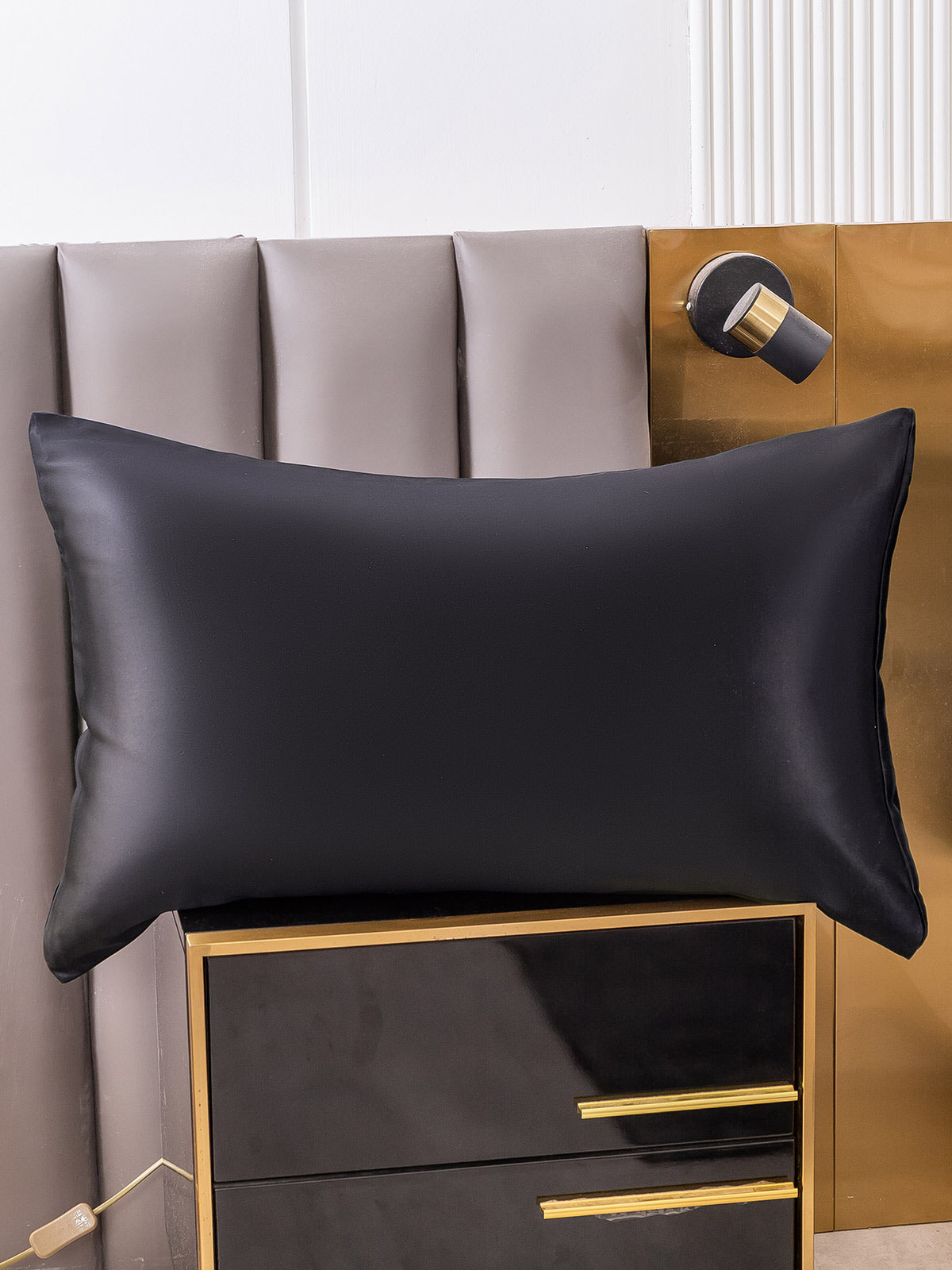 [Negro] SilkSilky-ES 19Momme Seda Pura Pillowcase 001