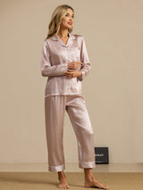 [Rosa Corazón Geo] SilkSilky-ES Short Sleeve Lapel Collar Pijamas de mujer 005