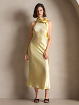 [Amarillo Claro] SilkSilky-ES Sleeveless Halter Vestido 005