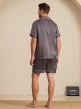 [Ginkgo Negro] SilkSilky-ES Short Sleeve Lapel Collar Pijamas de hombre 002