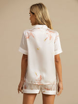 [Blanco] SilkSilky-ES Short Sleeve Lapel Collar Pijamas de mujer 002