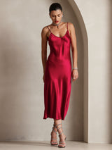 [Vino] SilkSilky-ES Spaghetti Strap V Neck Vestido 005