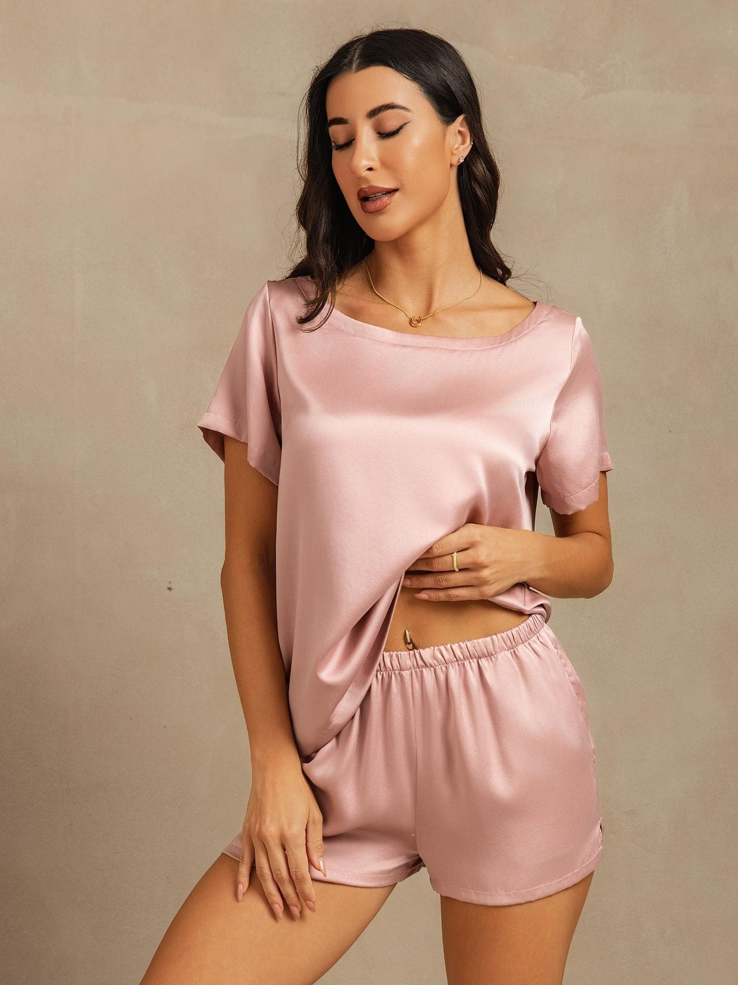 [Piel De Melocotón] SilkSilky-ES 19Momme Seda Womens Pajamas 005,