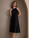 SilkSilky ES 19Momme Seda Sin mangas Dress Negro 007