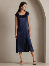 [Azul Oscuro] SilkSilky-ES Cap Sleeve Vestido 005