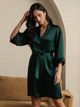 [Verde Oscuro] SilkSilky-ES 3/4 Sleeve Bata de mujer 006