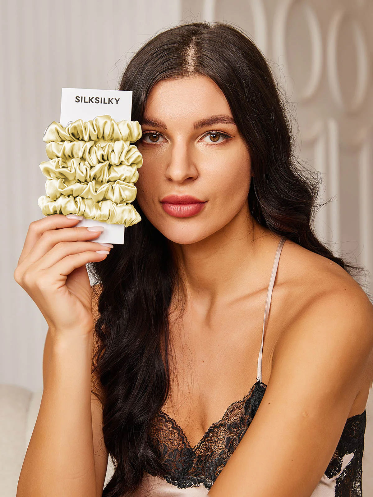 [Amarillo Claro] SilkSilky-ES 19Momme Seda Pura Scrunchie 001