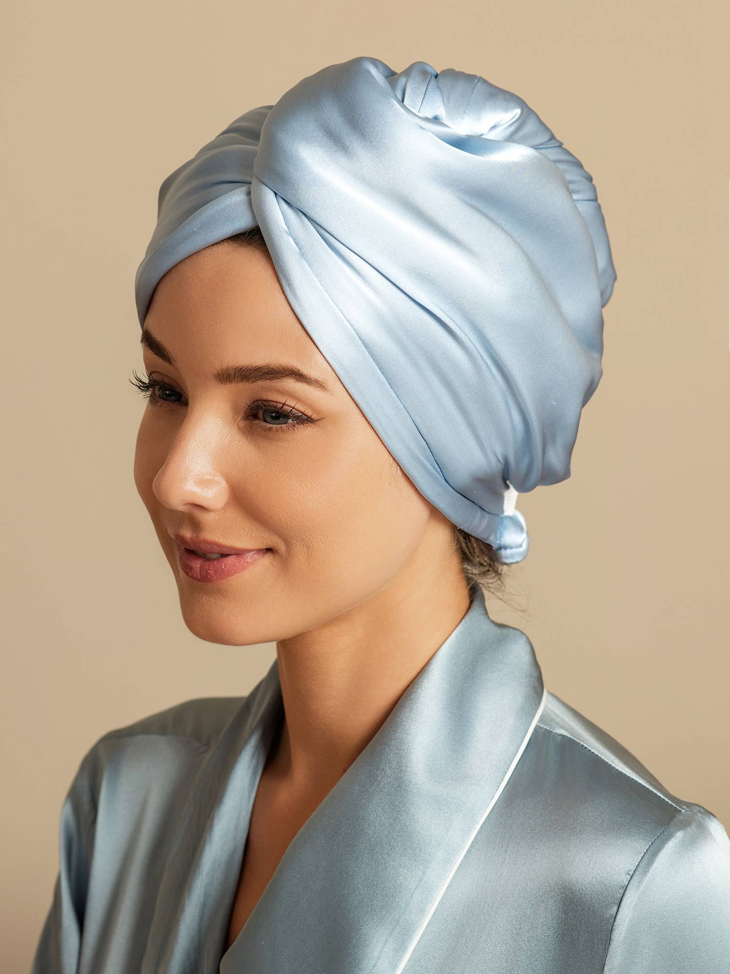 [Cielo Azul] SilkSilky-ES Seda Pura Hair Towel Wrap 005,