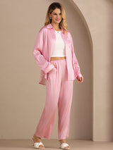 [Raya Diplomática Rosa] SilkSilky-ES Long Sleeve Lapel Collar Women's Outfit Sets 003