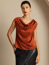 [Caramelo] SilkSilky-ES Cap Sleeve Cowl Neck Camisetas de Mujer 001