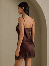 [Marrón] SilkSilky-ES Spaghetti Strap V Neck Camisón 002