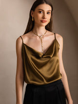[Marrón] SilkSilky-ES Spaghetti Strap Cowl Neck Top de tirantes 003