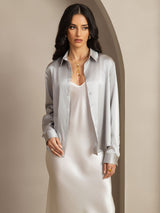 [Gris Claro] SilkSilky-ES Long Sleeve Lapel Collar Blusas de Mujer 006