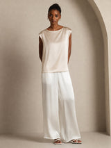 [Beige] SilkSilky-ES Cap Sleeve Round Neck Camisetas de Mujer 004