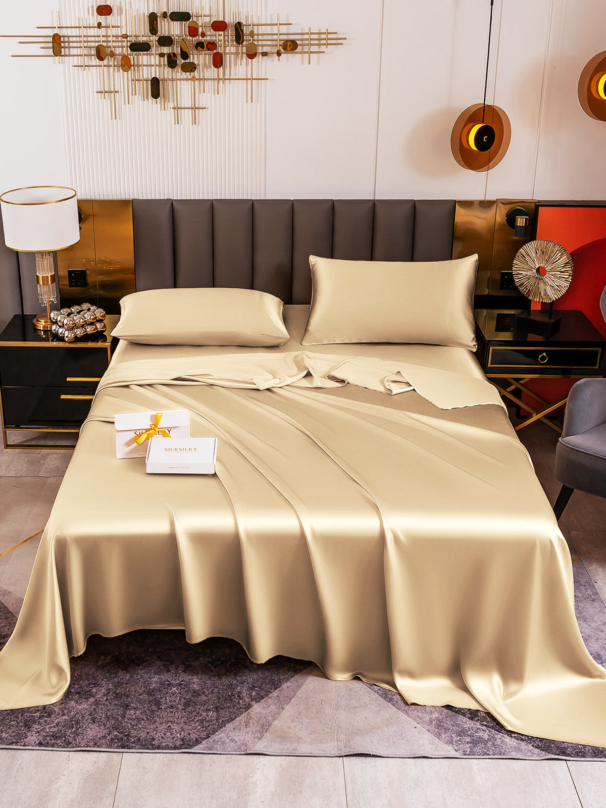 [Beige] SilkSilky-ES 19Momme Seda Pura Bedding Set 005