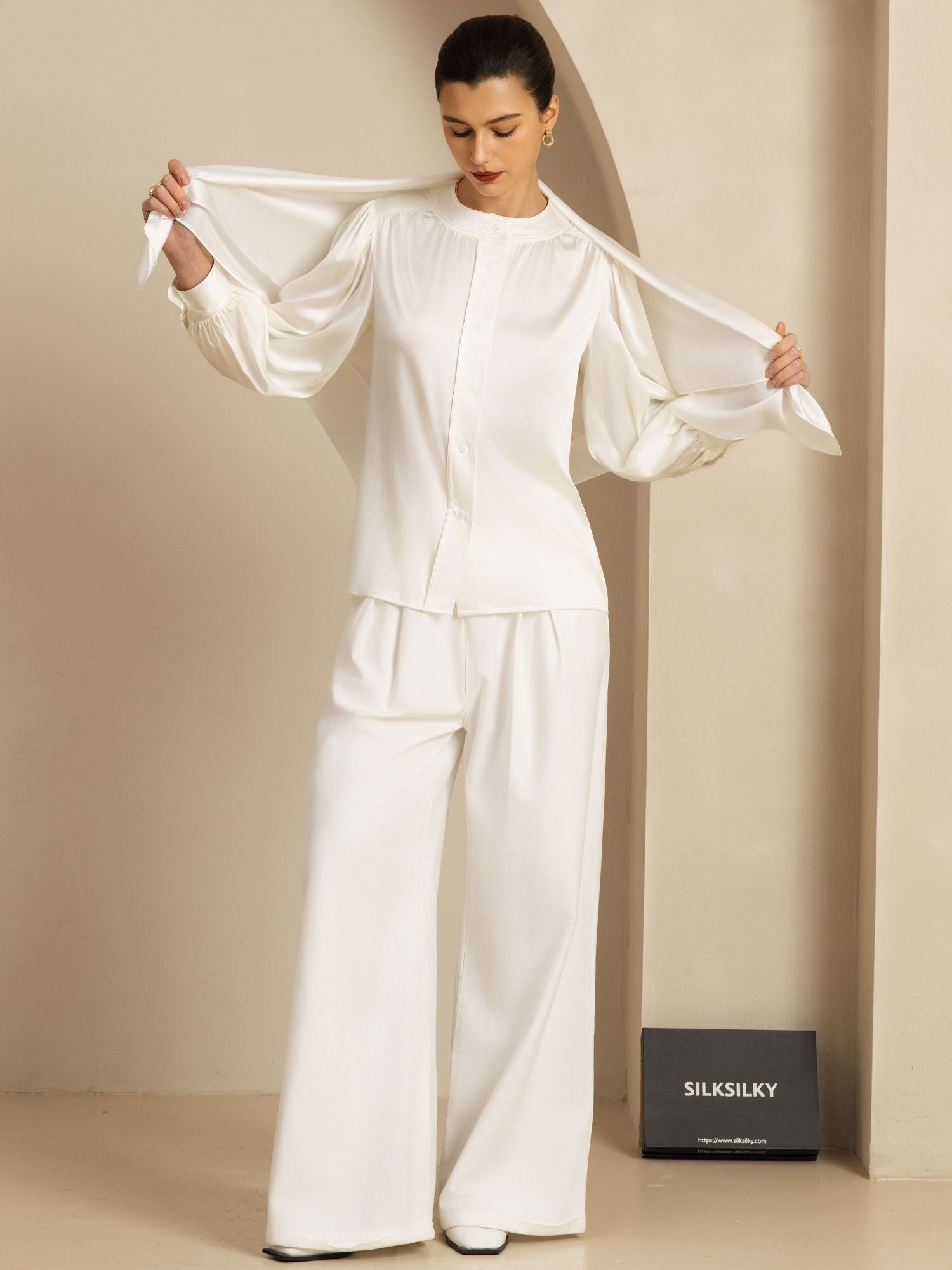 [Blanco] SilkSilky-ES Seda Scarf 004