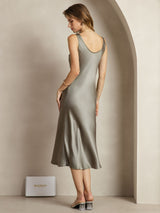 [Verde Grisáceo] SilkSilky-ES Sleeveless Vestido 002